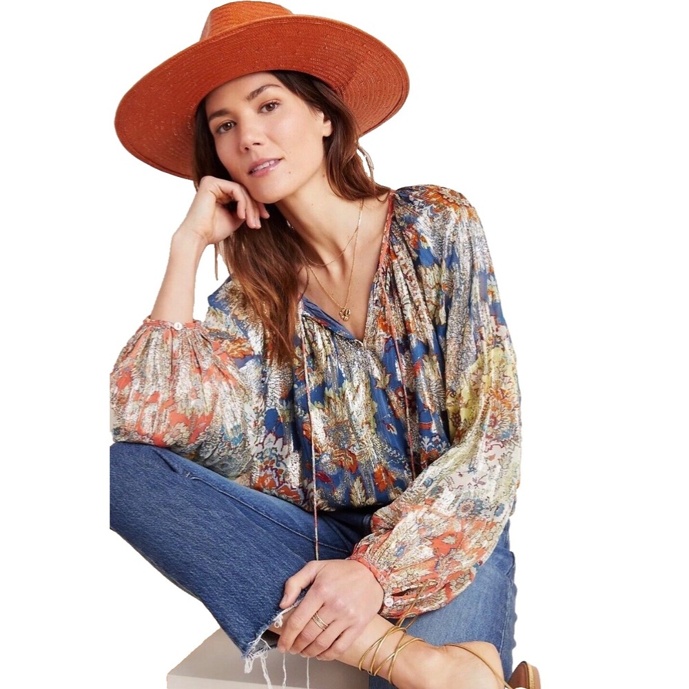 NWT Verb Stephania Shimmer by Pallavi Singhee Blouse‎ Size Small Boho Metallic